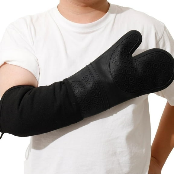 19-Inch Extra Long Commercial Oven Mitts,1 Pair,Heavy Duty 500°F Heat Resistant Silicone for Pro Kitchen & BBQ,Black