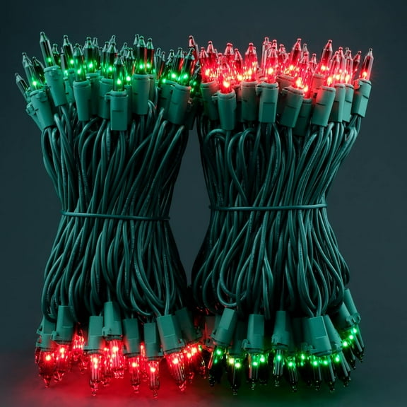 THESG-200 Red and Green Christmas Lights 66 ft, Pack of 2 Strands 100 Count UL Listed Green Wire String Light (Red & Green)