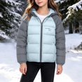 thumbnail image 2 of Kogui Kids Colorblock Puffer Jacket Hooded Zip-Up Warm Winter Coat with Raglan Sleeves Boys Girls 5T 6T (Light Blue,5-6 Years), 2 of 8