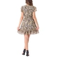 thumbnail image 3 of INSPIRE CHIC Women's Ruffle Sleeve Self-Tie V Neck Above Knee Ruffled A-Line Floral Chiffon Dress M Gray, 3 of 6