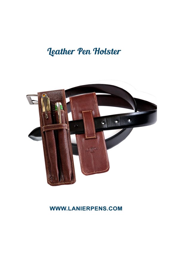 Aston Leather Double Pen Holster - Two Pen Leather Case Brown