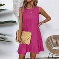 thumbnail image 3 of JoveMarine Summer Dress for Women Lace Round - Neck Ruffled Edges Sleeveless Casual Vest Dress with Tie Detail, Lightweight Mini Dress,Hot Pink S, 3 of 9