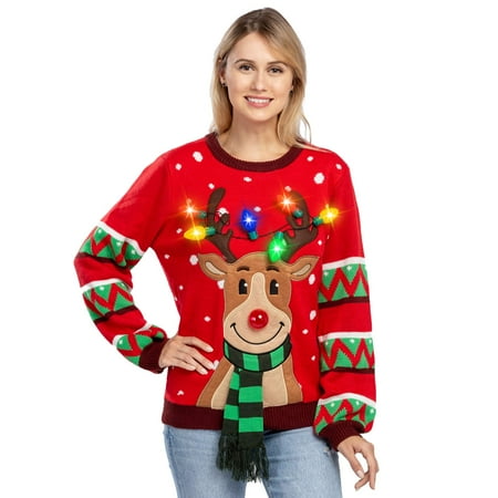 JOYIN Light Up Ugly Christmas Sweaters for Women 2023,Christmas Sweater,LED Reindeer Ugly Christmas Sweater