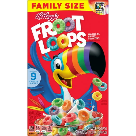 Kellogg's Froot Loops Cereal - Family Size - 16.6 oz (Pack of 2)