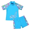 thumbnail image 4 of MSemis Kids Girls Two Piece Swimwear Printed Rash Guard Swimming Shirt and Shorts, 4 of 5