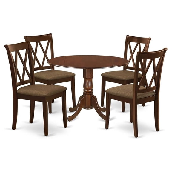 Pemberly Row 5-piece Wood Dining Set with Fabric Seat in Mahogany