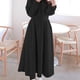 thumbnail image 4 of Vestido largo de manga larga con cuello redondo para mujer Vestido largo informal de cintura alta con cuello anudado de color sólido （negro）,M, 4 of 6