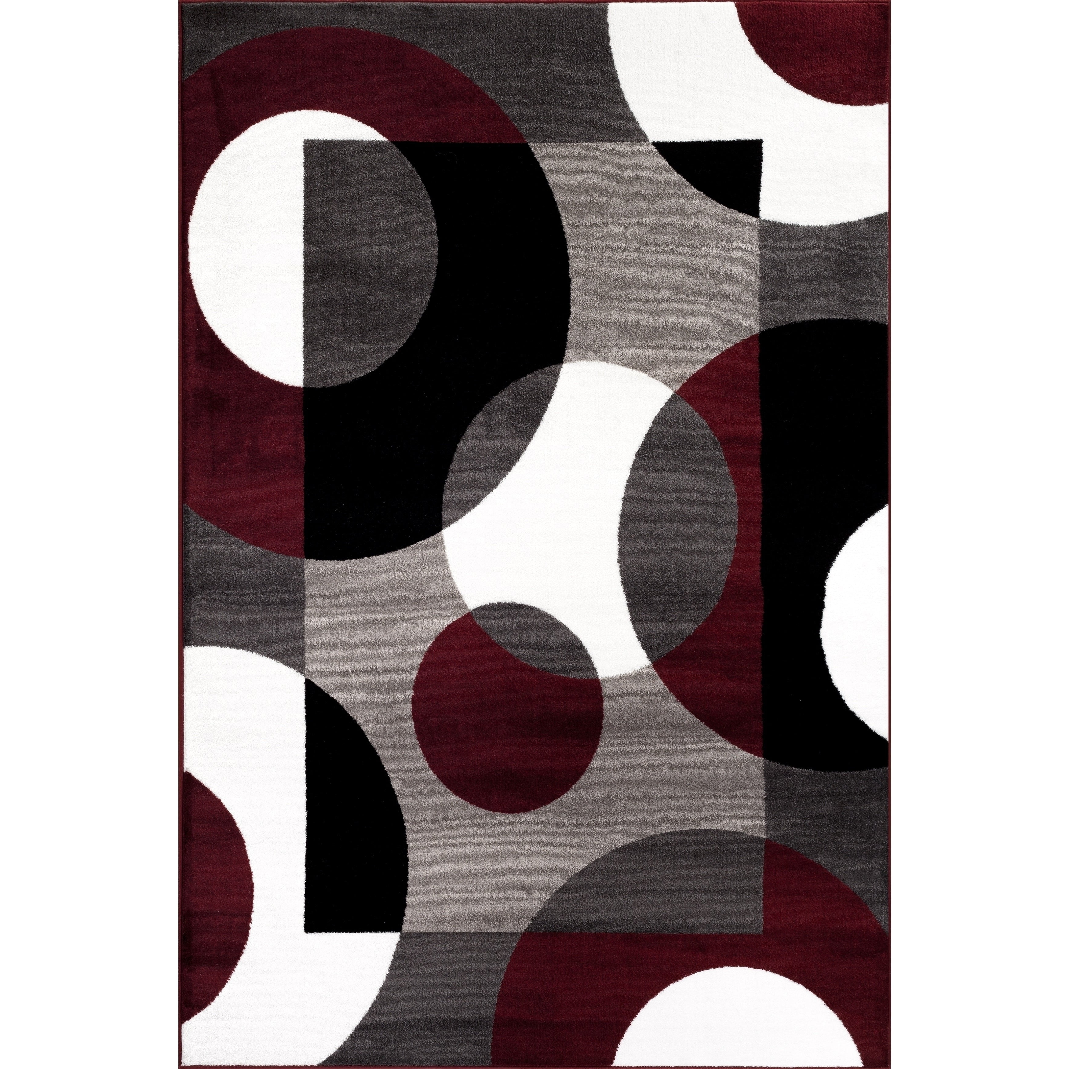 Modern Geometric Burdy Black White, Dark Grey Area Rug 8×10