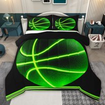jejeloiu Neon Green Basketball Queen Comforter Set,Ball Sport Game Bedding Comforter Set For Boys Teens Reversible 3pcs