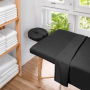 Saloniture 3-Piece Microfiber Massage Table Sheet Set - Premium Facial Bed Cover - Includes Flat and Fitted Sheets with Face Cradle Cover - Black