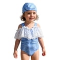 thumbnail image 3 of HAYIMI Child Summer Toddler Kids Baby Girls Swimsuit Plaid Pattern With Embroidery And Lace Trim Swimwear Bathing Suit Breathable Beach Swim Wear, 3 of 8