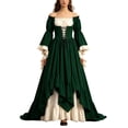 thumbnail image 3 of BRGZLK Renaissance Medieval Dress for Women Victorian Gothic Off Shoulder Lace Up Waist Bell Sleeve Maxi Long Dresses Halloween Stage Costume, Women Outfits Green L, 3 of 6