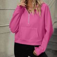 thumbnail image 3 of QUYUON Womens Hoodies Half Zip Long Sleeve Fleece Crop Pullover Sweatshirts with Pockets Soft Lightweight Quarter Zip up Cropped Hooded Sweatshirts Tops Fashion Cute Sweatshirts Hot Pink XL, 3 of 6