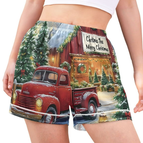 ALAZA Vintage Truck Christmas Women's Pajama Lounge Shorts Bottoms Sleep Short M