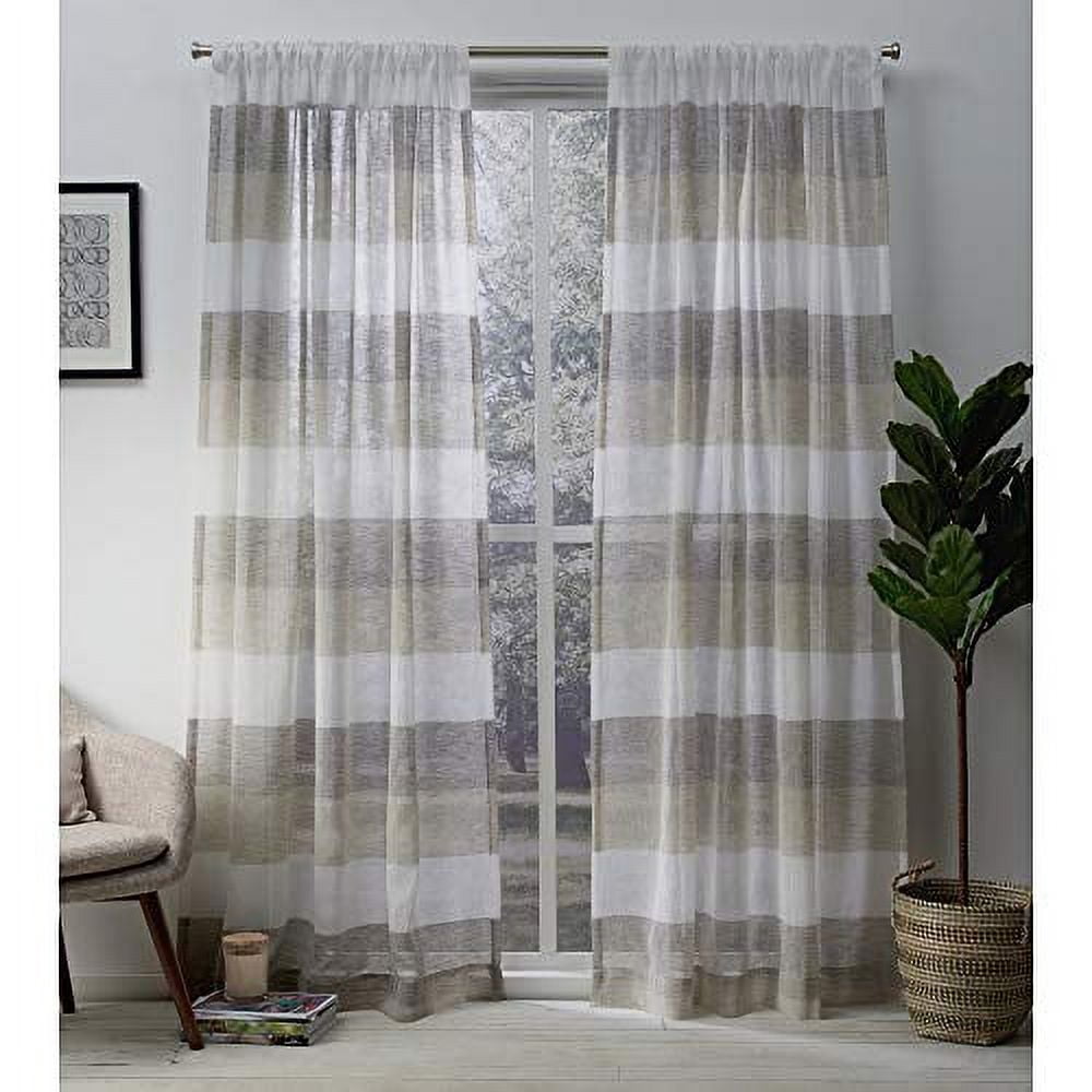 Exclusive Home Curtains Bern Stripe Light Filtering Semi-Sheer Rod Pocket Curtain Panel Pair, 54x84, Natural