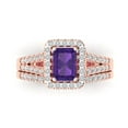 thumbnail image 2 of 1.57 ct Brilliant Emerald Cut Natural Amethyst 14k Rose Gold Halo Solitaire with Accents Engagement Bridal Wedding Ring Band Set size 9, 2 of 7