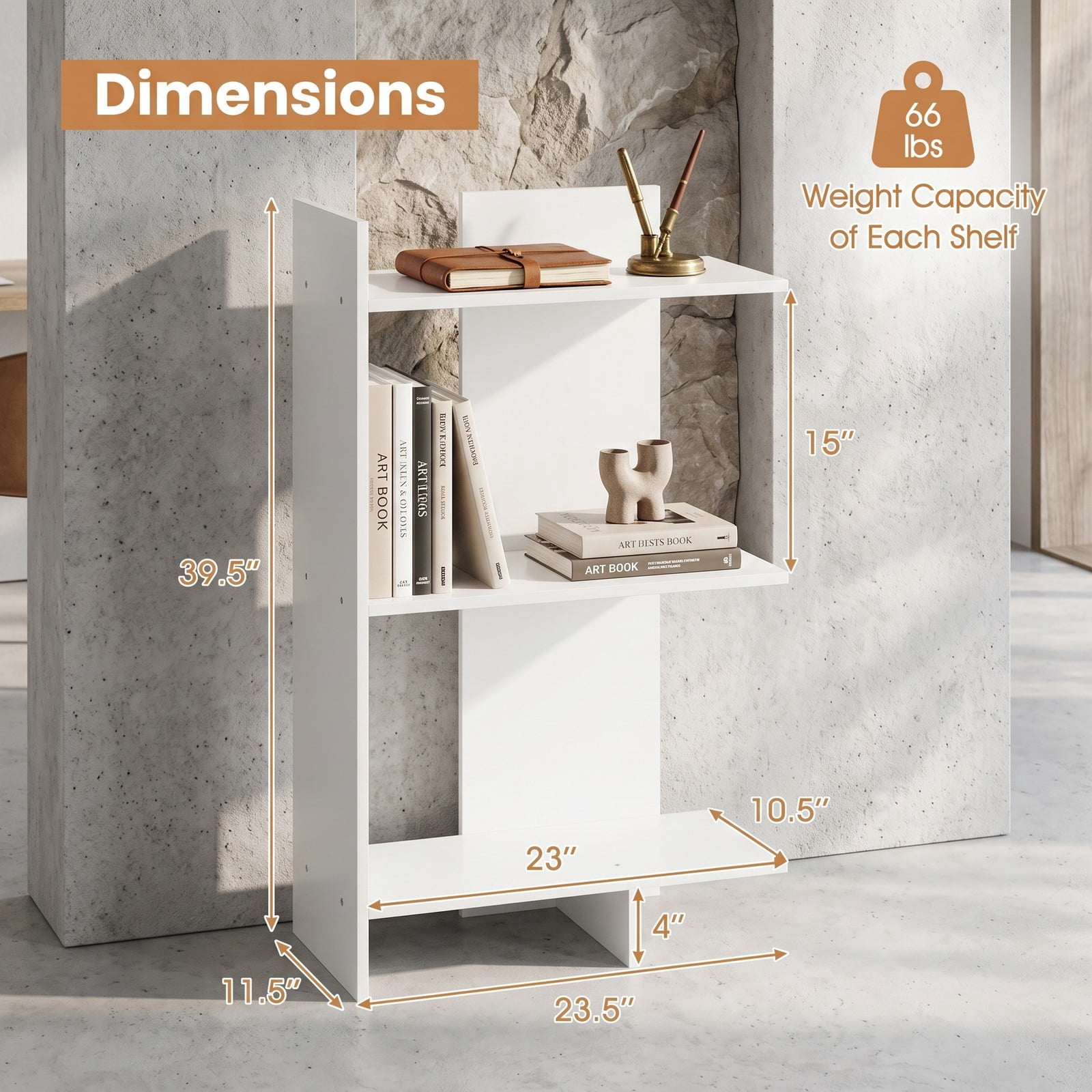 Furnibear 3 Tier Wooden Bookshelf with Anti-Tipping Kit, Freestanding Open Bookcase Display Storage Shelf for Living Room Bedroom Home Office, Engineered Wood, White