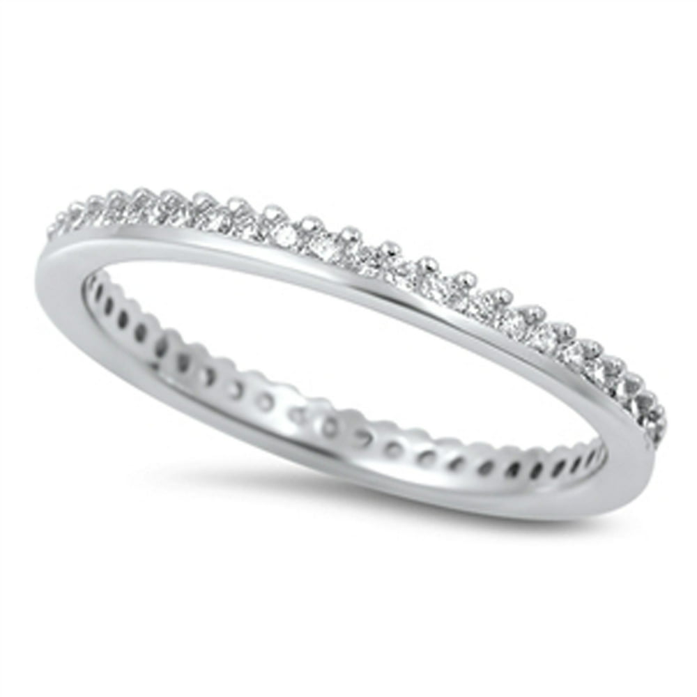 Sac Silver Women's Eternity Stackable Clear CZ Ring New 925 Sterling