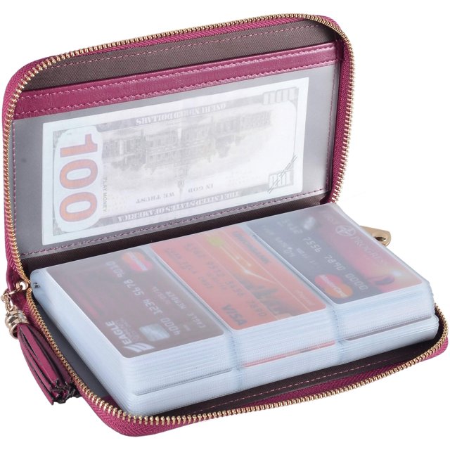 Yuhan Pretty Cartera Para Tarjetas De Crédito Para Mujer, De Piel Rfid, Pequeña Funda Para Tarjetas De Identificación (60 Ranuras Para Tarjetas, Color Morado Oscuro)