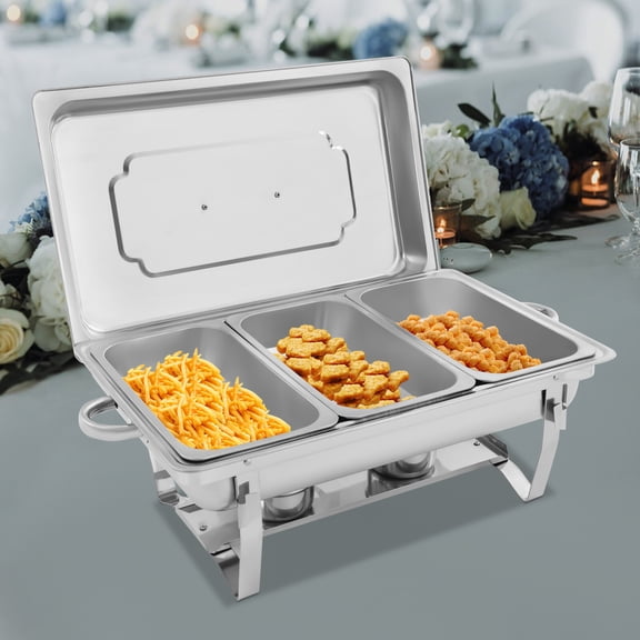 3L Chafing Dish Stainless Steel Chafer Buffet 3 Grids Square Catering Warming Trays for Buffets Party Food Warmer Buffet Server Lid Holder for Parties Dinners Catering