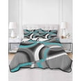 thumbnail image 3 of Turquoise Geometric Twin Size Down Alternative Comforter, Lightweight Comforter Quilt Bedding Set with Pillow Shams Grey Classic Abstract Lines Striped All Seasons Bed Comforter Duvet Insert 68"x86", 3 of 7