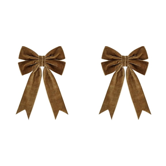 2Pcs Christmas Velvet Bow Ornament, 7.09" Brown Wreath Twist Tie Ribbon with Metal Wire, Soft Fabric Hanging Decoration for Gift Wrapping, Garland, Tree, and Rustic Holiday Party Decor