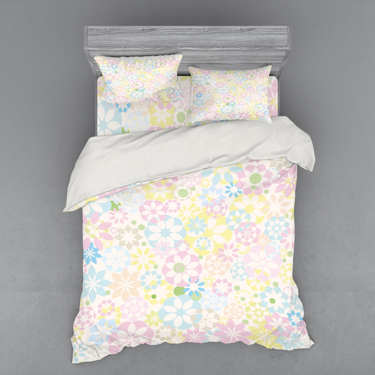 Pastel Duvet Cover Set, Blossoming Flowers Bedding Plants Spring Colors
