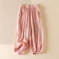 thumbnail image 2 of Casual Pants for Women Summer Fashion Plain Color Cotton Linen Elastic Seven Length Beach Casual Pants, 2 of 5