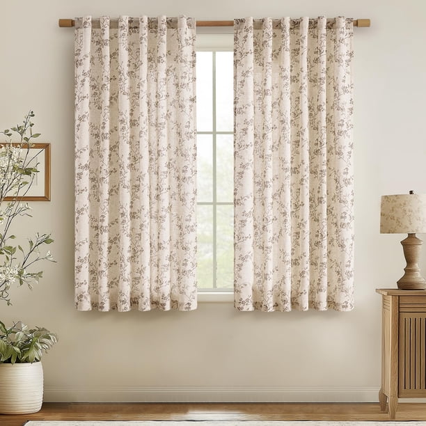 Cortinas Jinchan de lino con estampado floral, 160 x 160 cm, para sala de estar, color marrón