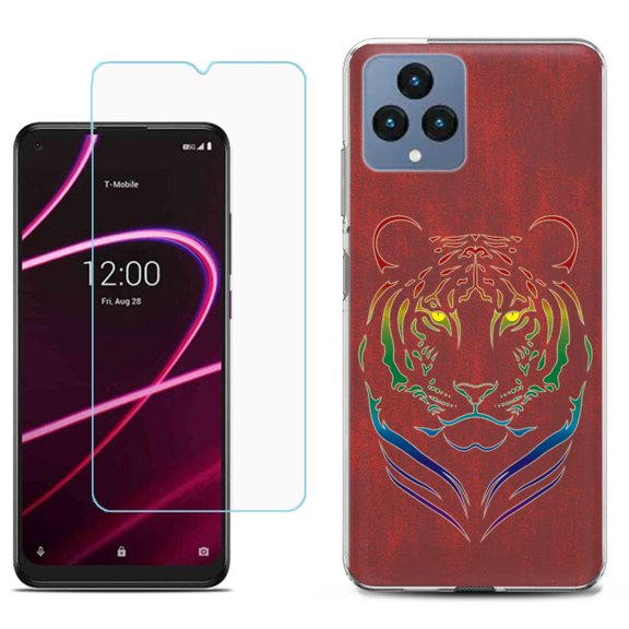 Slim-Fit Gel TPU Fashion Phone Case for T-Mobile Revvl 6 5G, with Tempered Glass Screen Protector, by OneToughShield ® - Night Tiger