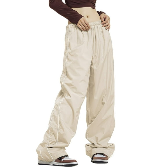 Aunavey Womens Parachute Pants Baggy Cargo Pants Elastic Low Waist Wide Leg Y2K Track Pant Trousers