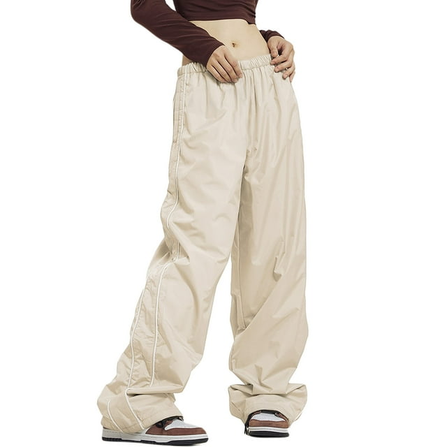 FortuneWomen Cargo Pants Solid Color Elastic Waist Wide Leg Joggers Trousers