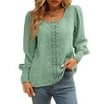 thumbnail image 3 of LilyLLL Womens Party Casual Puff Sleeve Lace Crochet Blouse Shirt Tops, 3 of 5