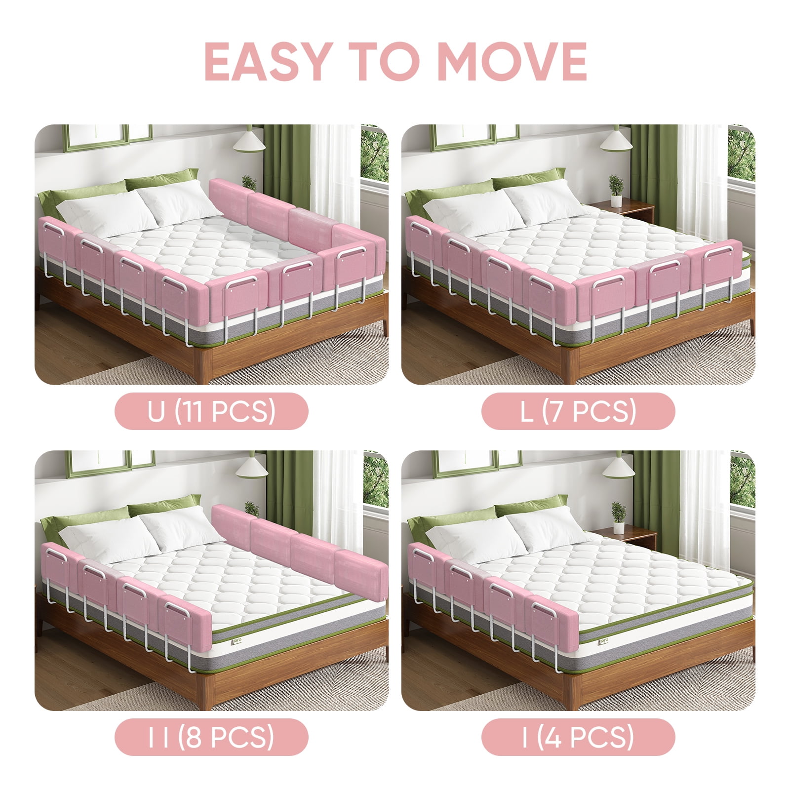 Kidsbuddy 23.6" Toddler Bed Rails Guard Foldable Portable Kids Bed Rail 5 Hole Height Adjustable Bed Rails for Toddlers, 2PC, Pink