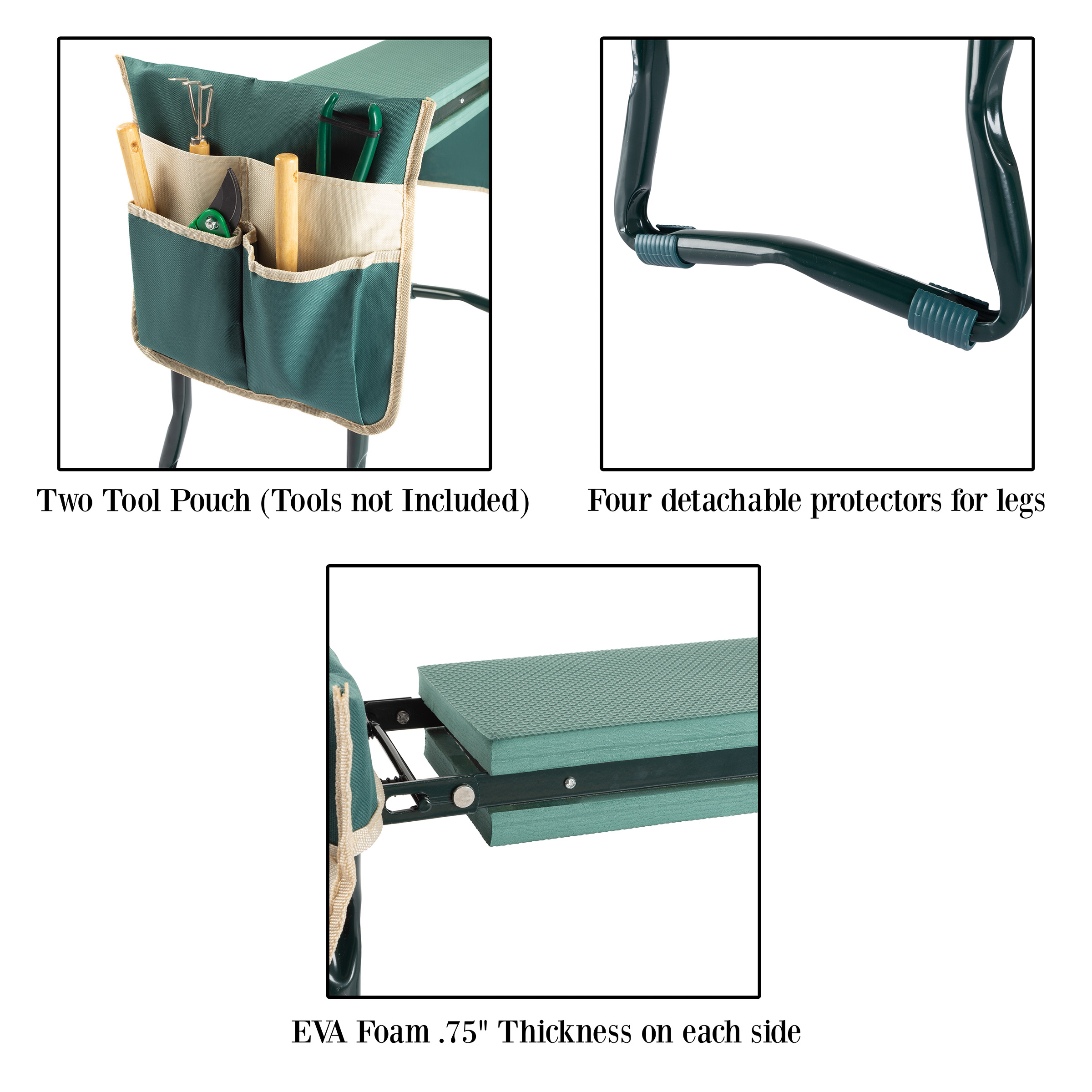 Pure Garden Kneeler Bench - Foldable Stool with 2 Tool Pouches (Green) - image 4 of 7