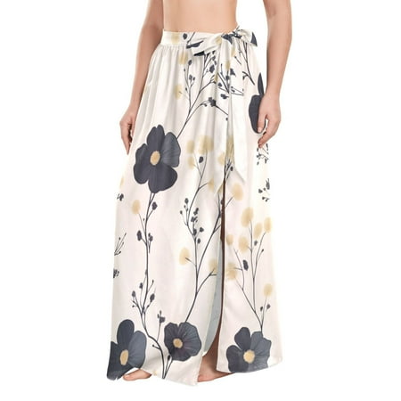 FORMRS Beach Sarong for Women Semi-Sheer Wrap Skirt Swimsuit Cover Up  Small Black Flowers