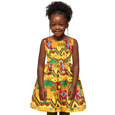

Toddler Kids Baby Girls African Dashiki Traditional Style Sleeveless Round Neck Dress Ankara Princess Dresses Outfits Personalized Dresses for Girls Flower Girl Gown