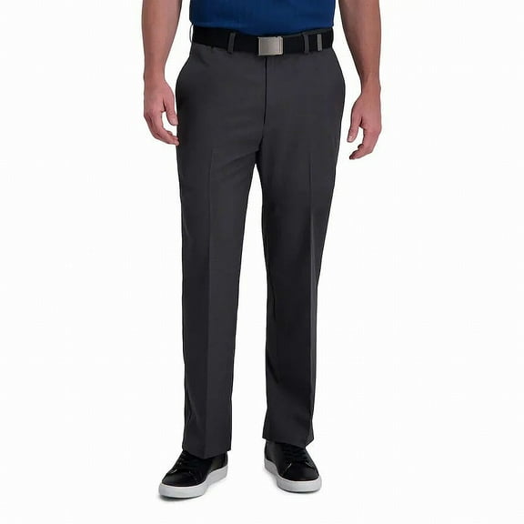 Men's Haggar® Cool Right® Performance Flex Classic-Fit Flat-Front Pants Color: Dark Gray Heather Size: 36X32