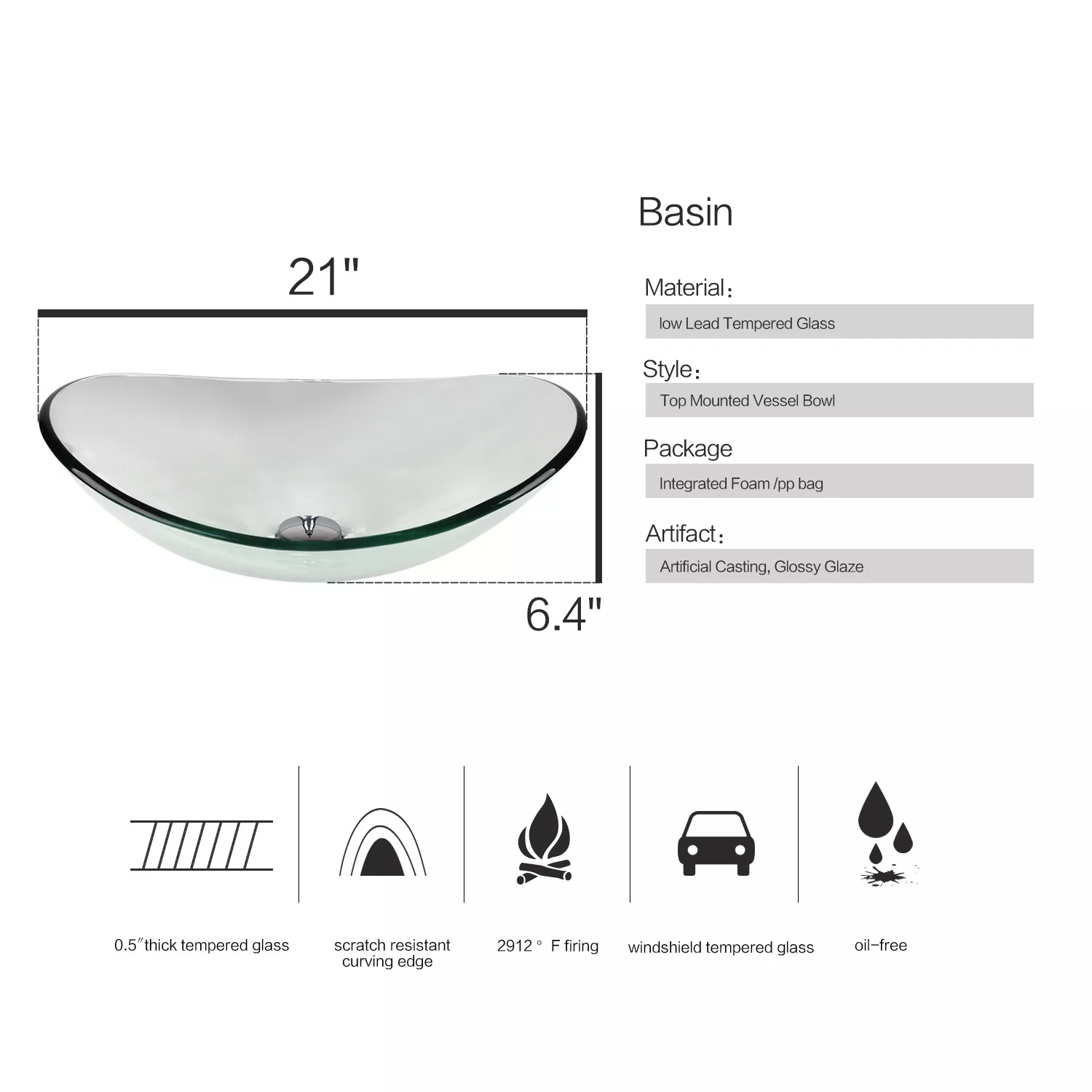 ELECWISH Bathroom Sink and Faucet Combo Artistic Tempered Glass Vessel Sink Basin Washing Bowl Set, Cabinet Countertop Sink with Chrome Faucet Pop-up Drain (Oval)