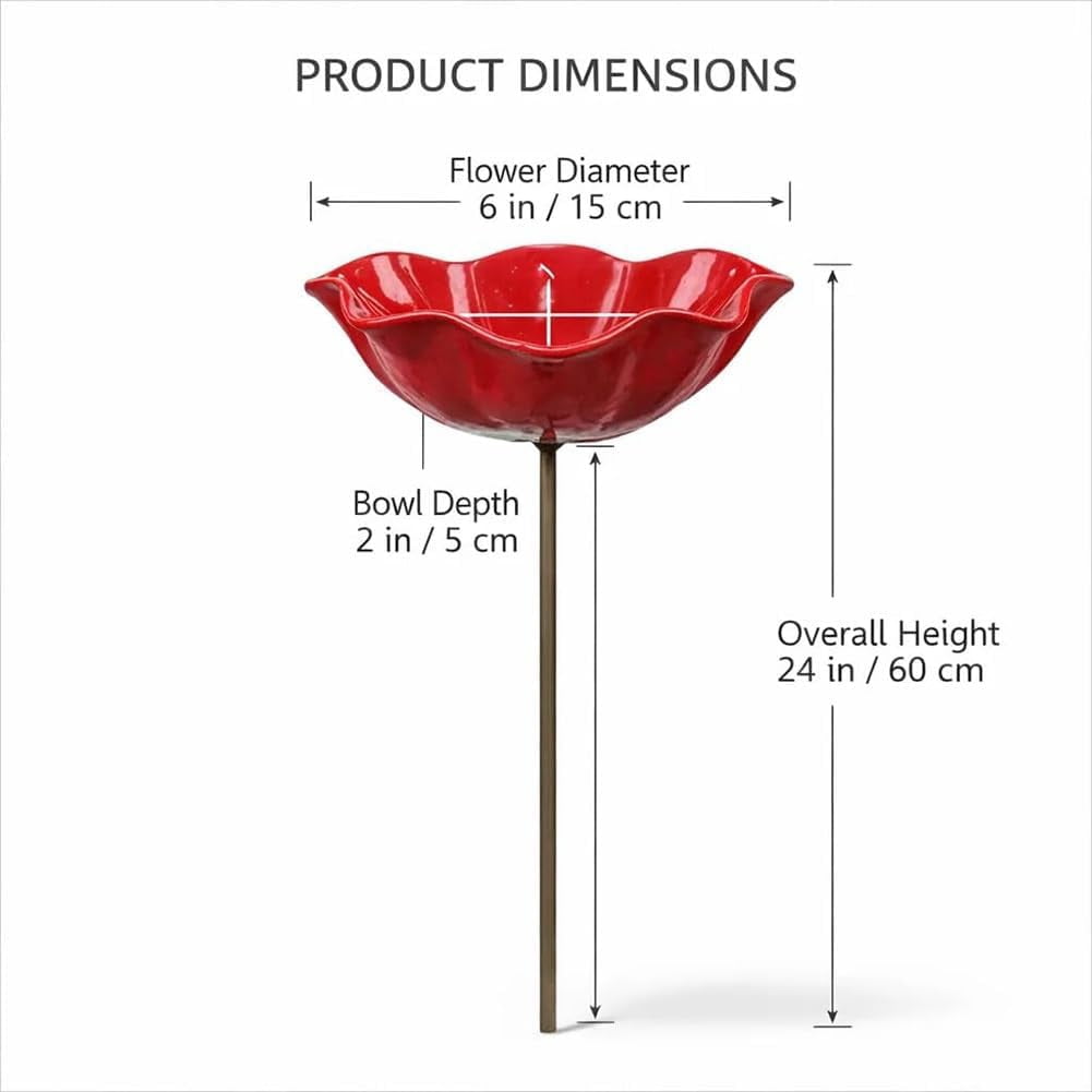 Handmade Metal Flower Garden Stake, Bee Watering Station, Outdoor Bird Bath for Bees Butterflies Hummingbirds Pollinator Friendly Yard Decor Backyard Shallow Basin Patio Ornament(1Pc)