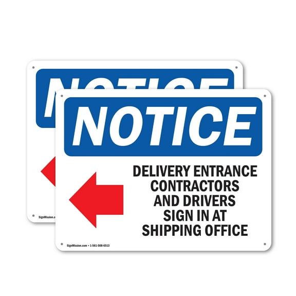 (2 Pack) Delivery Entrance Contractors OSHA Notice Sign 24 Inch X 18 Inch Plastic Sign, Weather Resistant, UV Protected for Workplace, Business, and Construction Site, Made in the USA