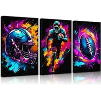 Hieng Football Canvas Wall Art Watercolour Color Splash Ink Rugby Poster Graffiti Cool Gaming Sport Themed Picture Print Artwork for Boys Teen Kids Room Playroom Wall Decor（Only canvas）