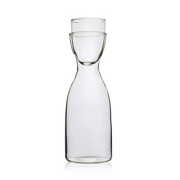Jlong Bedside Water Carafe Set with Tumbler Glass Set for Bathroom Mouth Washer Dispenser Mouth Wash Containers Decanter with Cup Glass Pitcher Bottle Container, Nightstand or Kitchen, 20oz