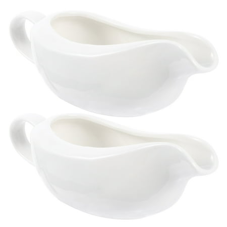 

2Pcs Ceramic Gravy Boats White Milk Container Porcelain Sauce Boats Tableware