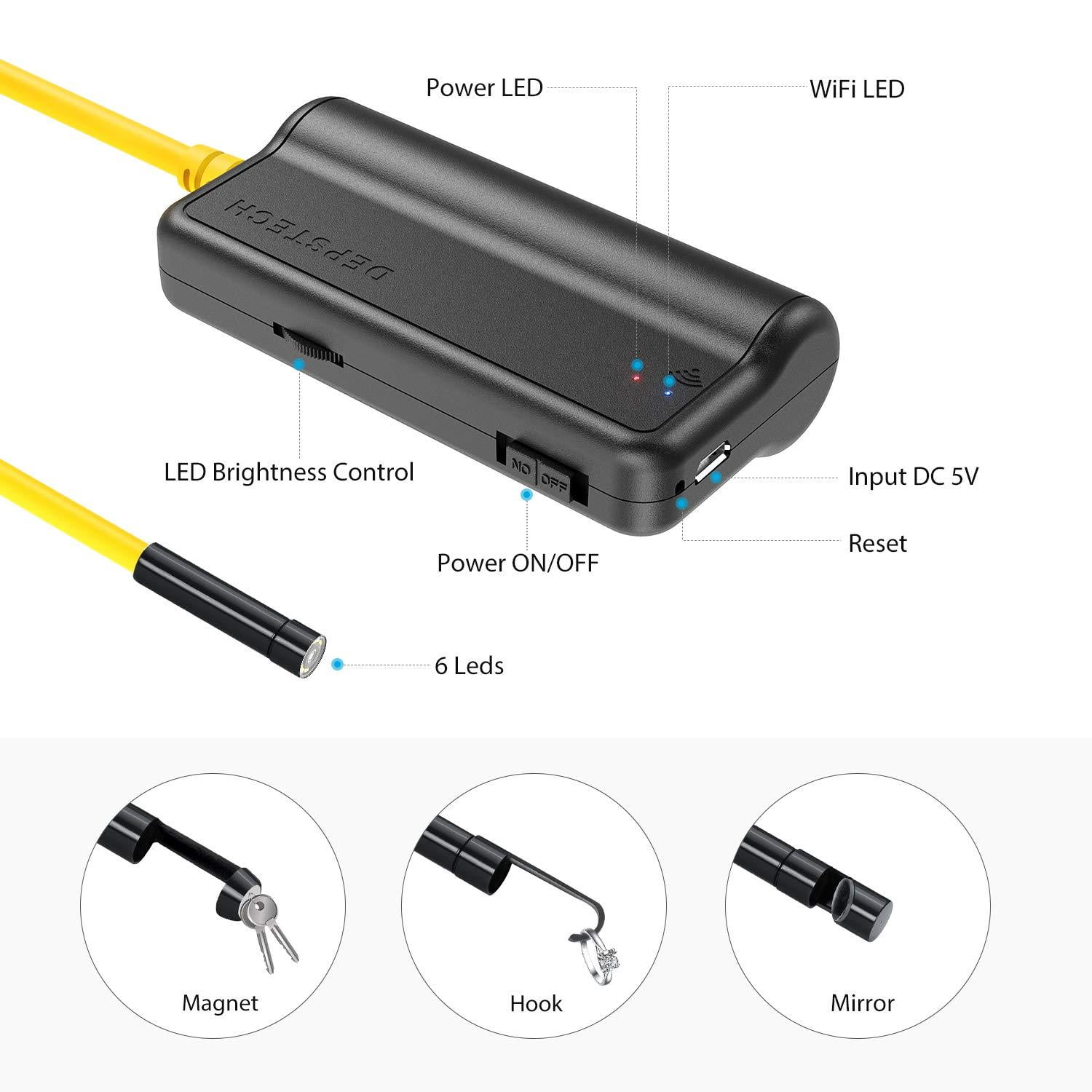 USB Borescope DEPSTECH Semi-Rigid Endoscope Inspection Camera 2.0 Megapixels CMOS HD Snake Camera with 6 Adjustable Led Light-33ft 