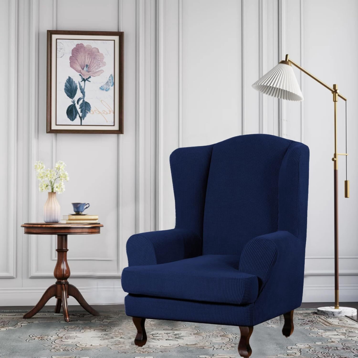 LKJYER Wing Chair Slipcovers 2 Pieces Stretch Spandex Wingback Chair Covers Sofa Slipcover Washable Armchair Protector Cover for Living Room and Bedroom