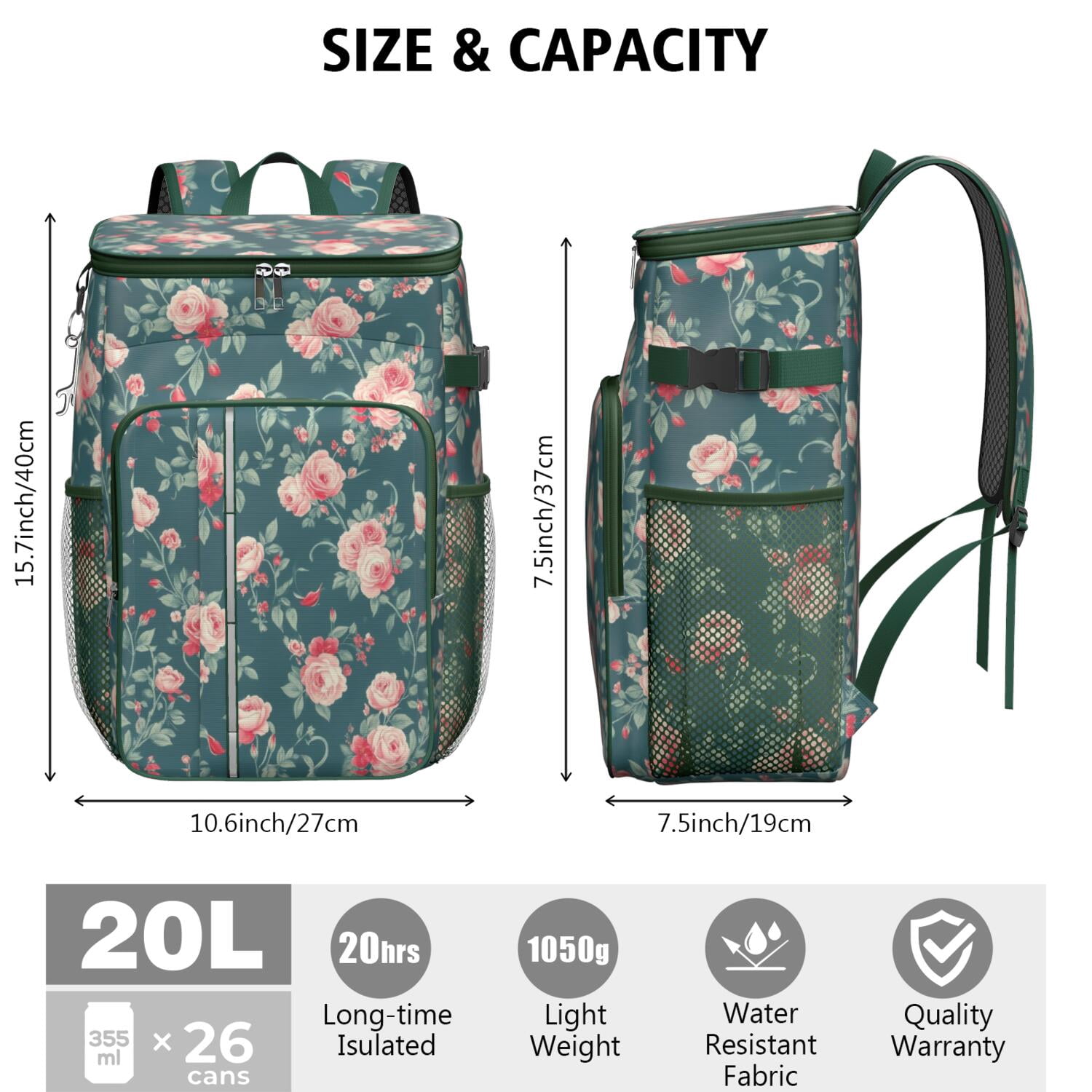 Travel Cooler Bag - Pioneer Flower Camping Beer Cooler Backpack with Bottle Opener- Waterproof Insulated Picnic Backpacks - Cooler Bag for Beach