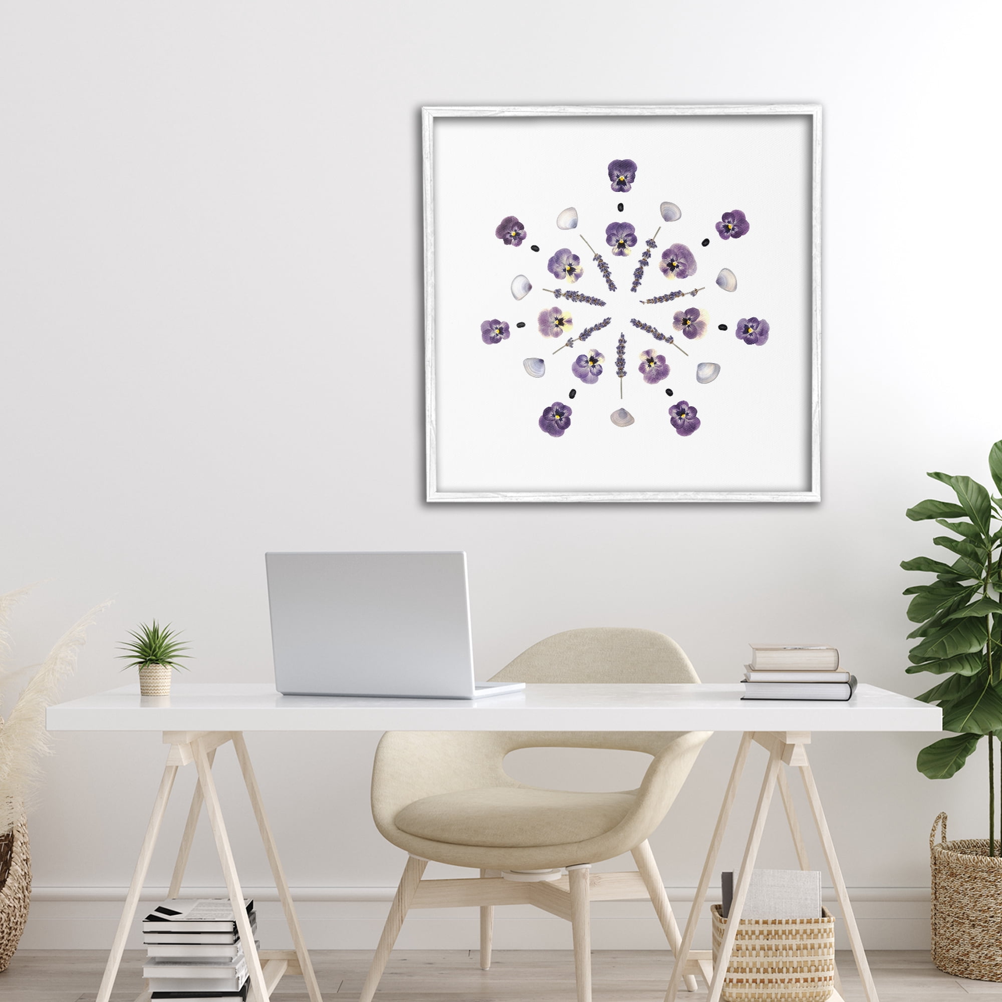Stupell Industries Pansies & Lavender Symmetry White Framed Giclee Art, design by Beth Adoette