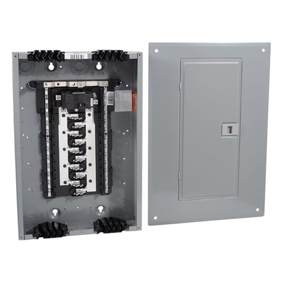 Square D Homeline 100 Amp 20 Space 40 Circuit Load Center - Indoor Main Breaker - with 2 Breakers & Cover