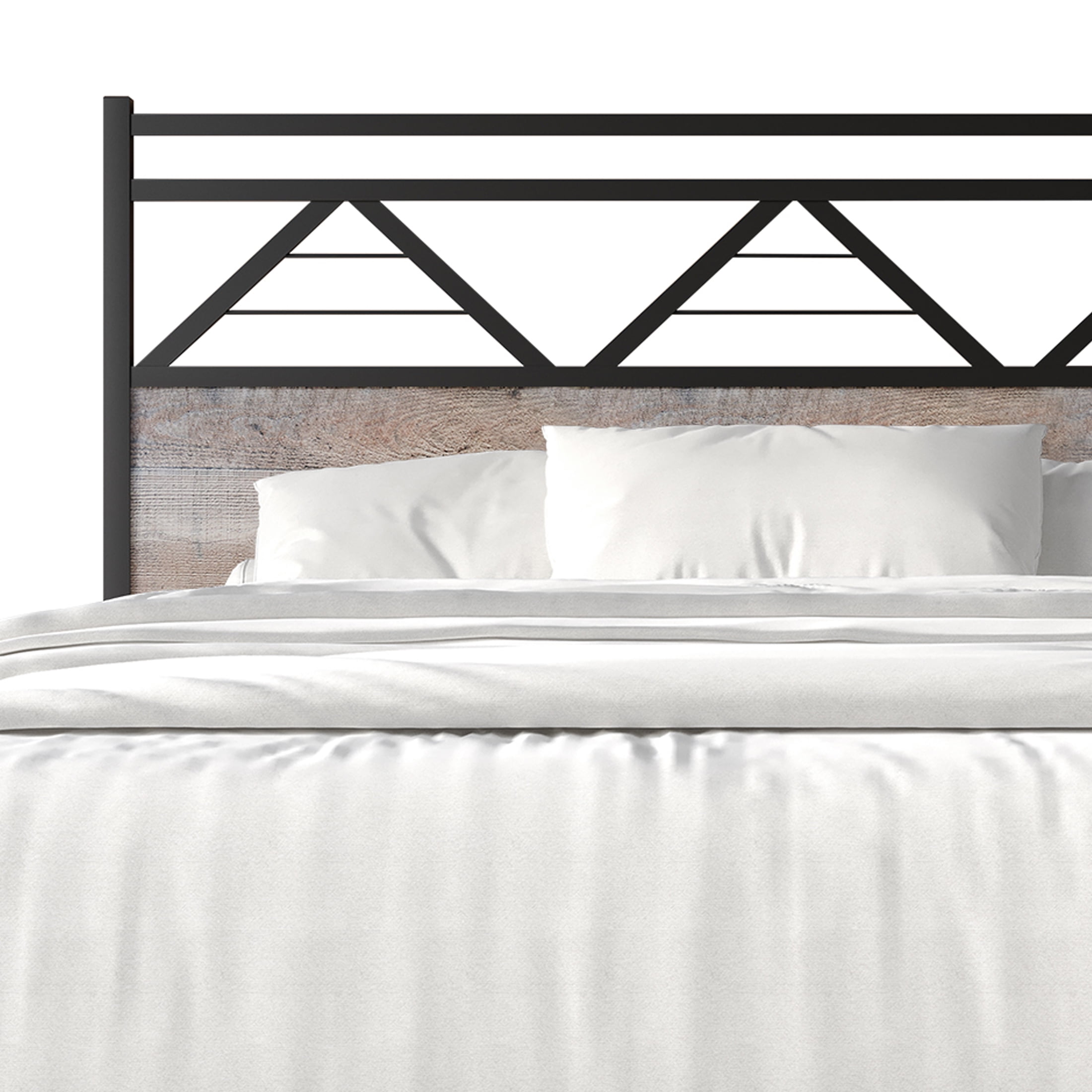 Castle Place Vintage Queen Metal Platform Bed with 4 Storage Drawers, Natural Oak